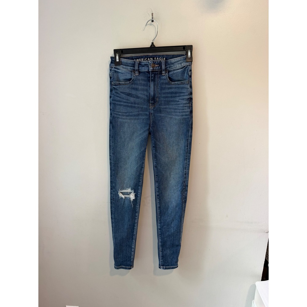 American Eagle Ne(x)t Level‎ Stretch Skinny Jeans Blue Distressed Women 0 Short